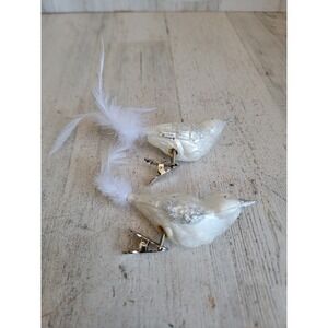 Rustic white glitter bird vintage clip-on glass ornament Xmas set unique home